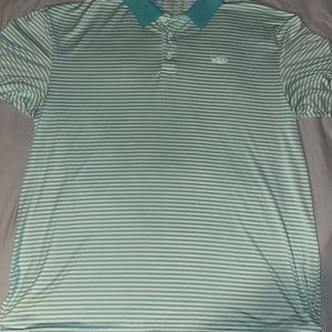 Men’s Aftco Dri-Fit Striped Polo. Mint Greenish and white